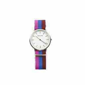 Reloj plata correa nylon rosa