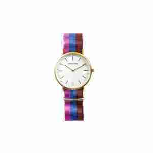 Reloj dorado correa nylon rosa