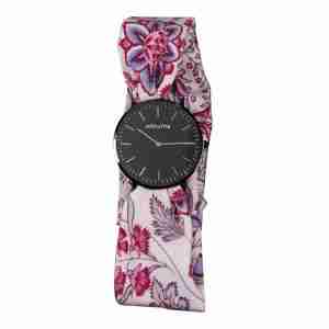 reloj esfera negra flor blanca