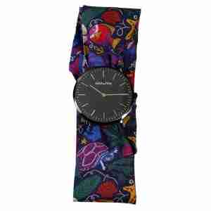reloj esfera negra lazo peces
