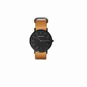 Reloj esfera negra correa piel marron