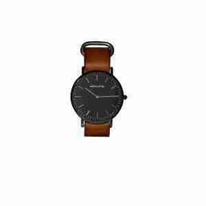 Reloj esfera negra correa piel marron