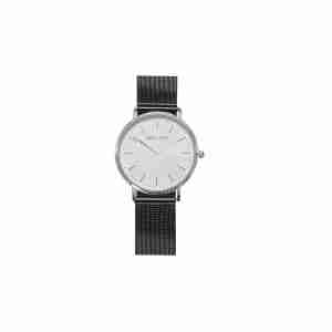 reloj plata malla negra