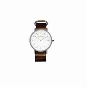 reloj plata correa piel marron