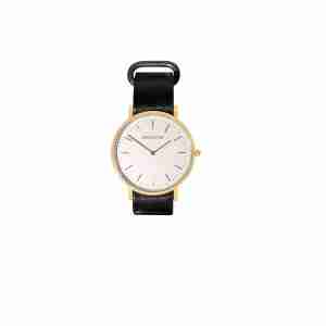 reloj dorado correa piel negra